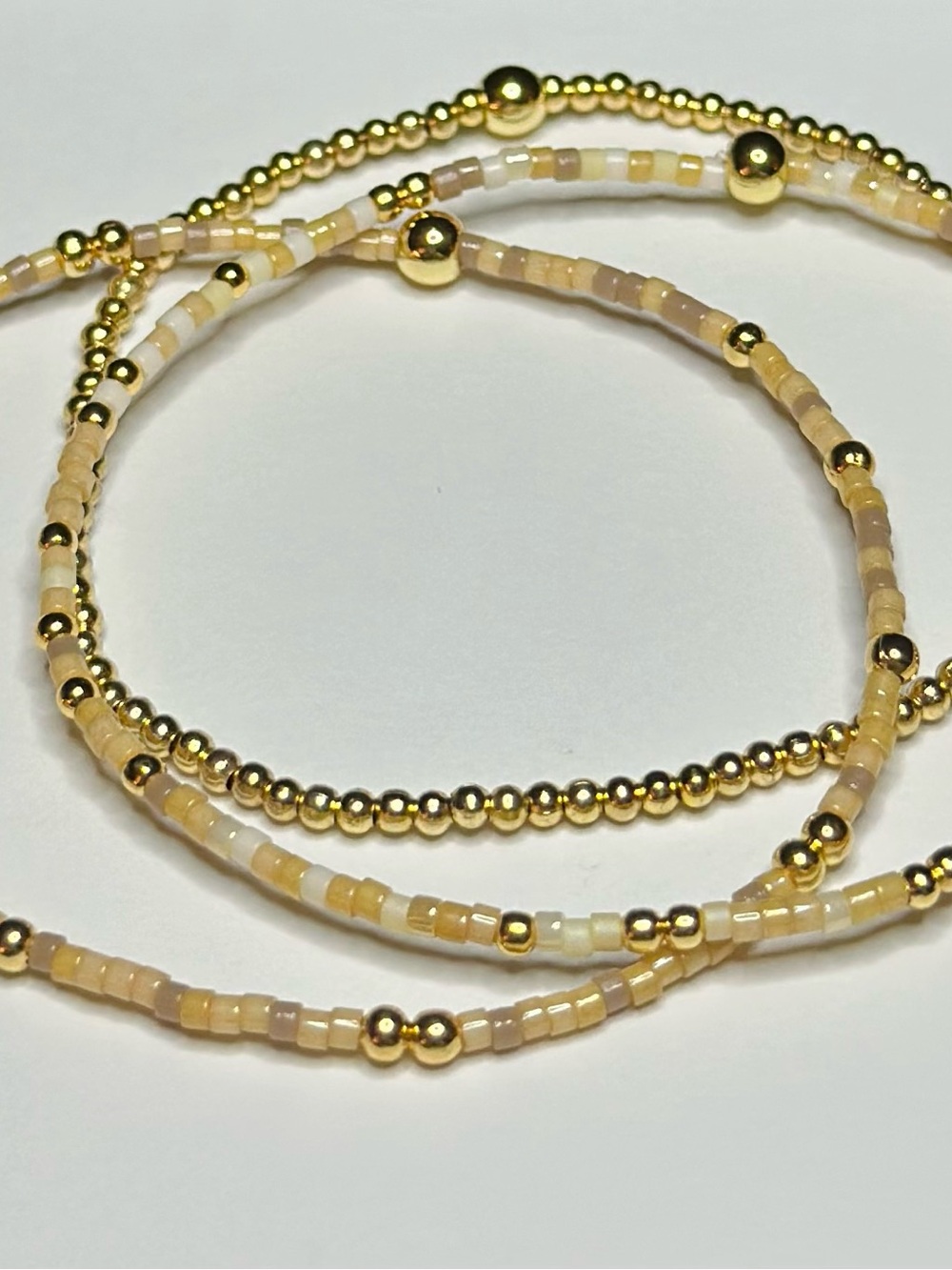 BramFam Beads Gold filled Gold & Cream beaded stretch bracelet set of 3